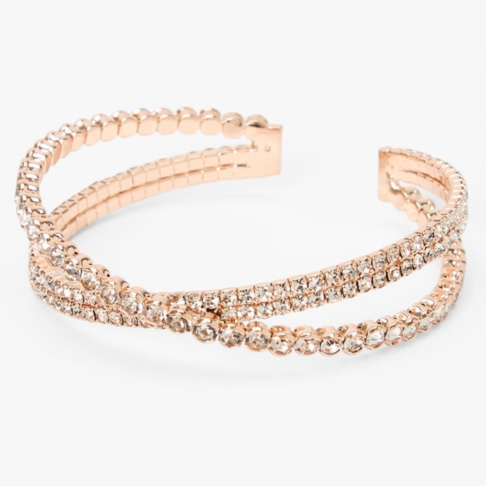 💖💎 Gold Bezel Rhinestone Criss Cross Cuff Bracelet